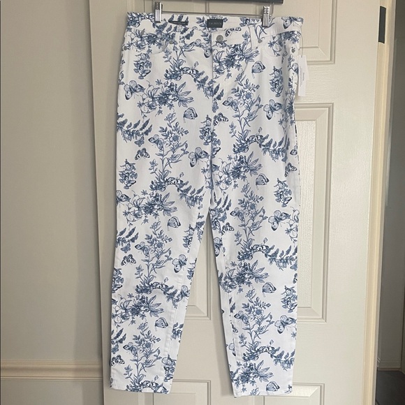 Talbots Denim - Talbot’s Slimming Ankle Jean Blue& White Butterfly Toile Print Size 14